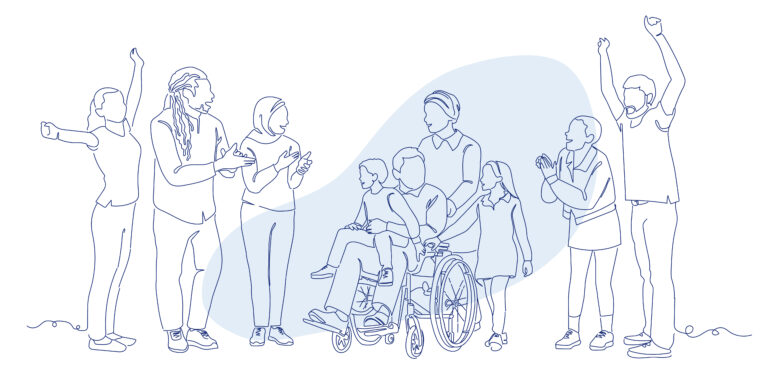 Child in a family, with other people around them